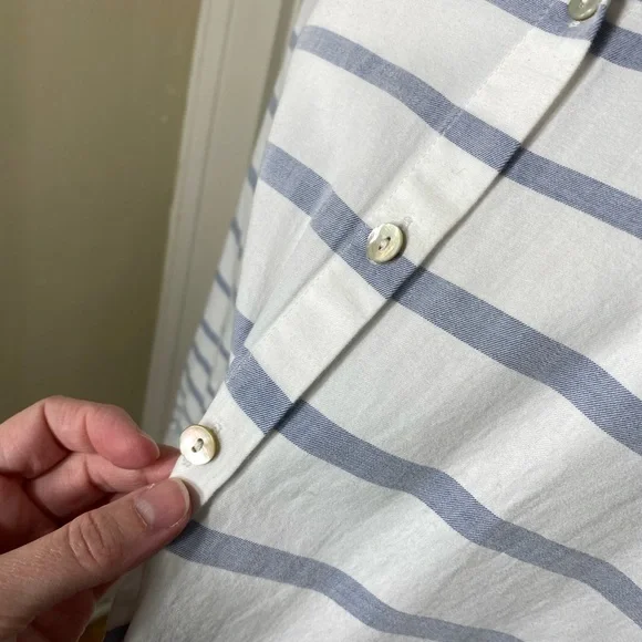 J.Jill Blue White Cotton Tunic Striped Button Down Top - Picture 5 of 12